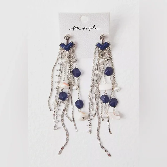 Free People Cruise Dangle Earrings Navy NWOT - Picture 3 of 3